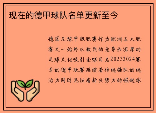 现在的德甲球队名单更新至今